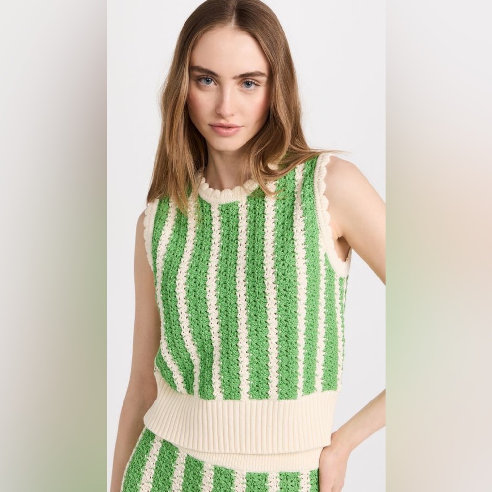 Kitri Sleeveless Green and Cream Striped Knit Tank, XS, retail $350